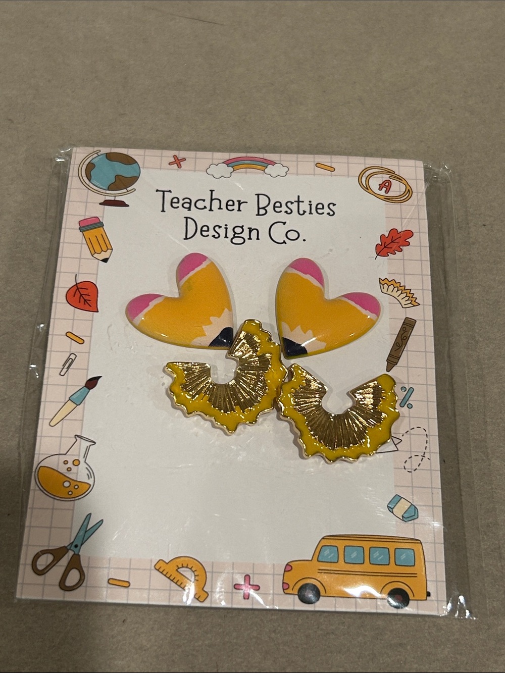 Teacher Besties Design Co. Yellow Heart & Gold Fan Earrings
